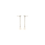 Zoë Chicco 14kt Gold Prong Diamond & Tiny Pearl Chain Drop Earrings