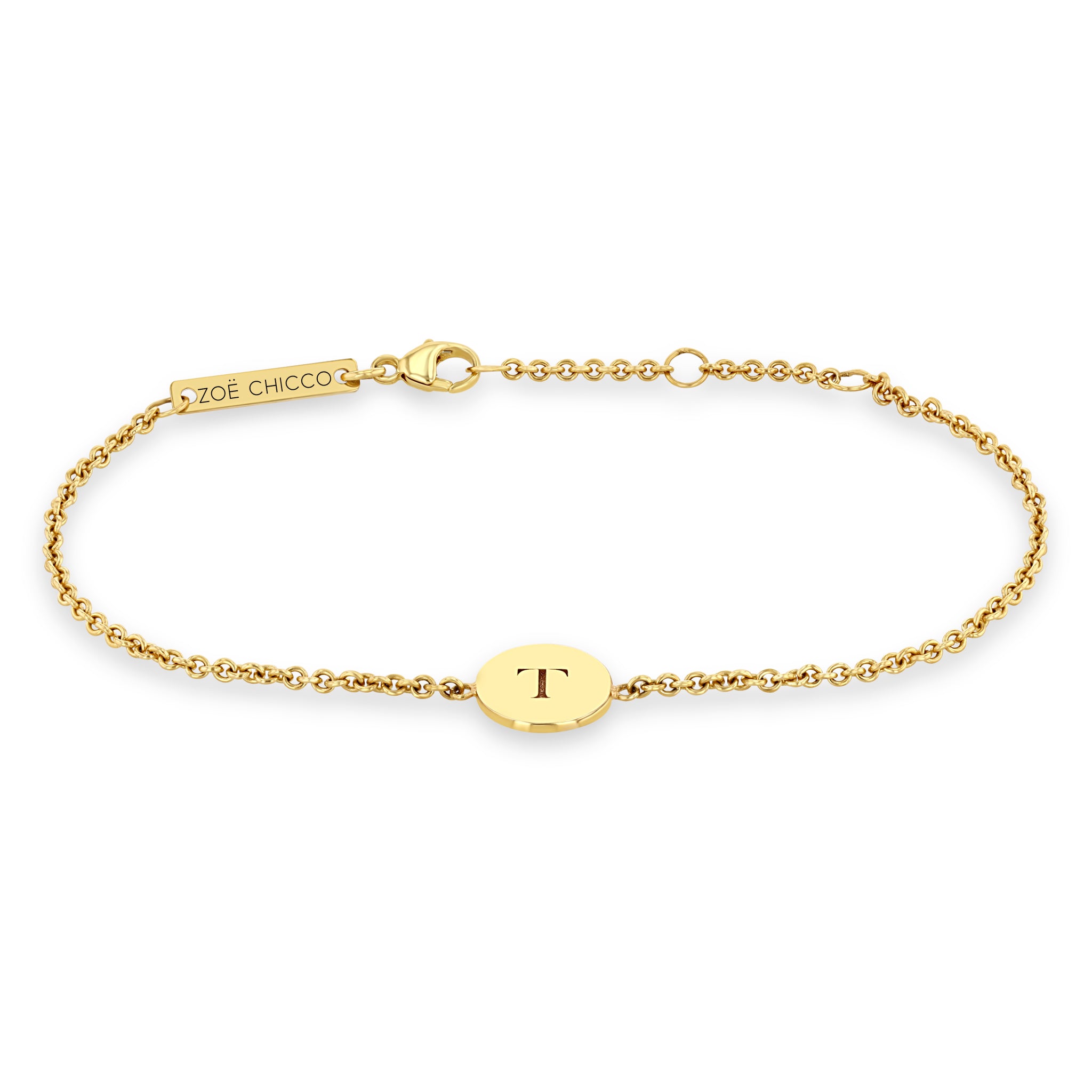 Zoë Chicco 14kt Gold Engraved Initial Small Disc Bracelet