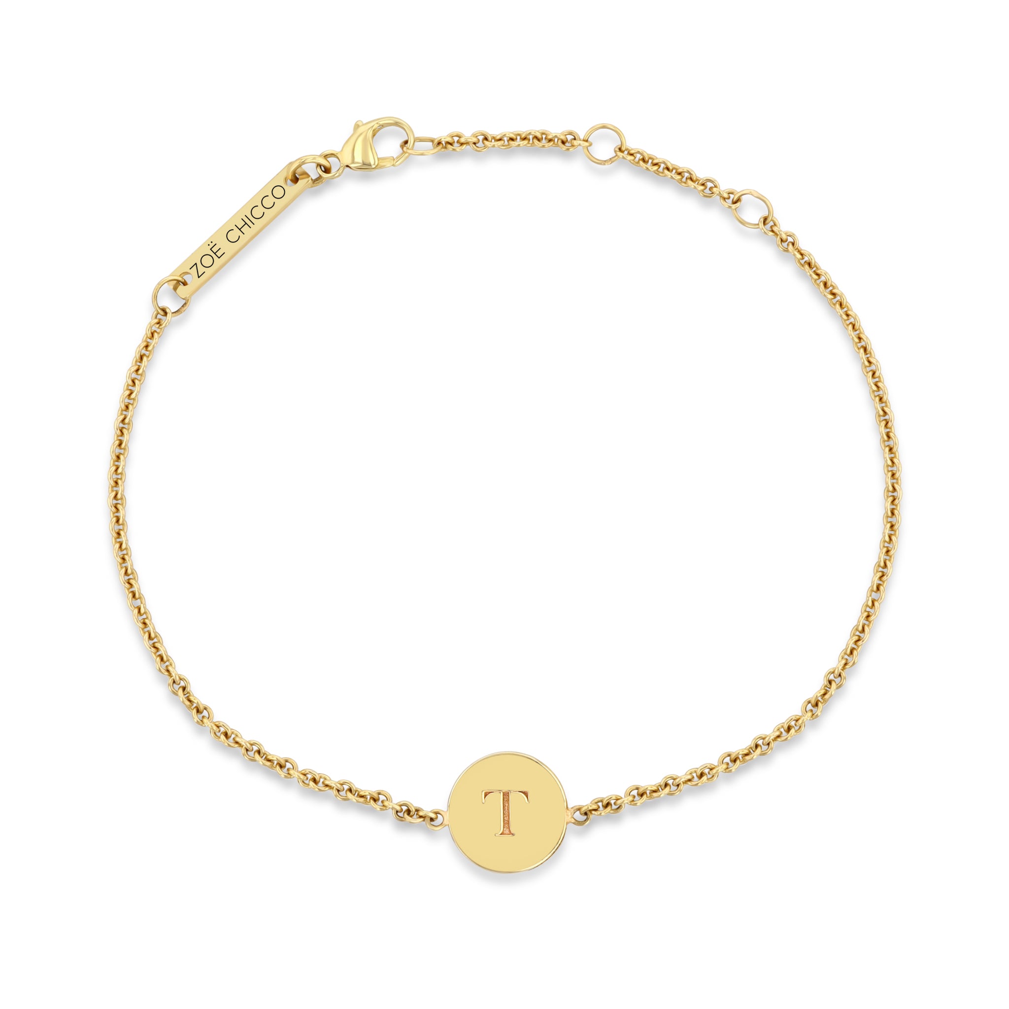 Zoë Chicco 14kt Gold Engraved Initial Small Disc Bracelet
