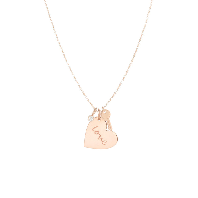 Zoe Chicco 14k Gold Love Heart Charm Necklace with Key & Diamond