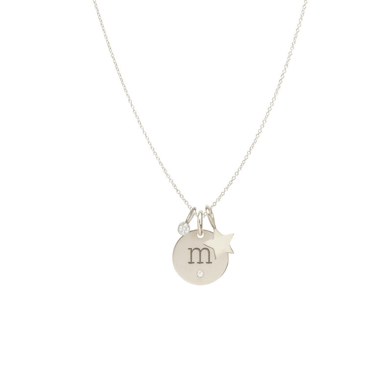 14k Initial Disc Charm Necklace with Star & Diamond