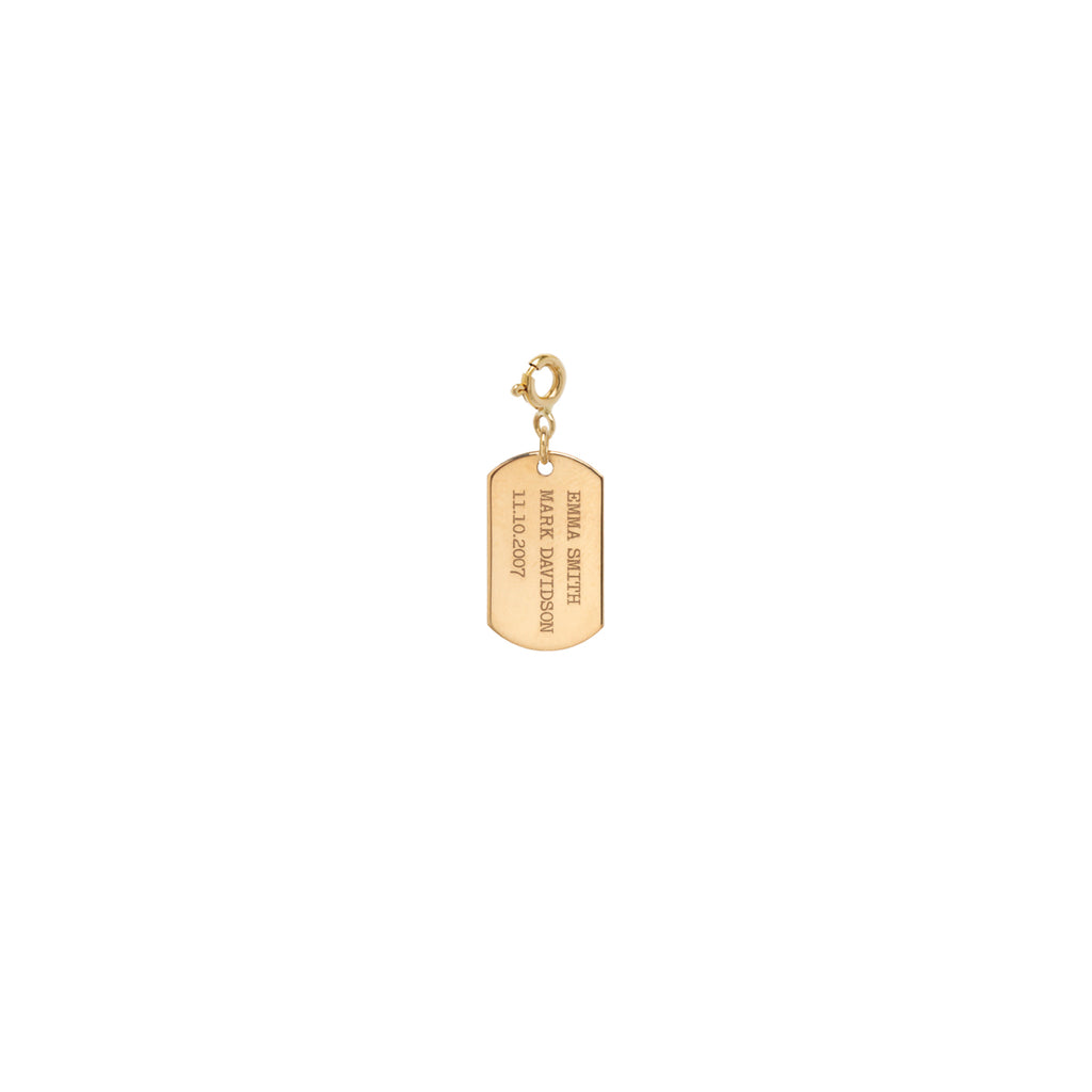 14k Vertical Text Small Dog Tag Charm on Spring Ring