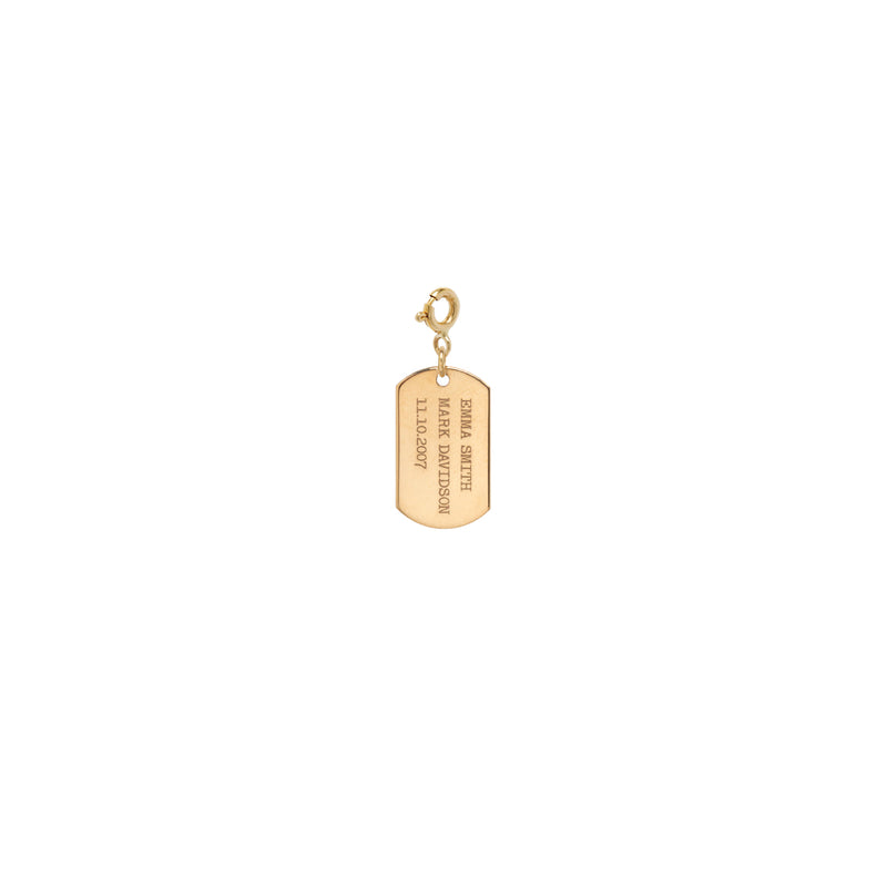14k Vertical Text Small Dog Tag Charm on Spring Ring