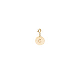 14k Small Engraved Initial Disc Charm Pendant on Spring Ring