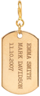 14k Vertical Text Small Dog Tag Charm on Spring Ring