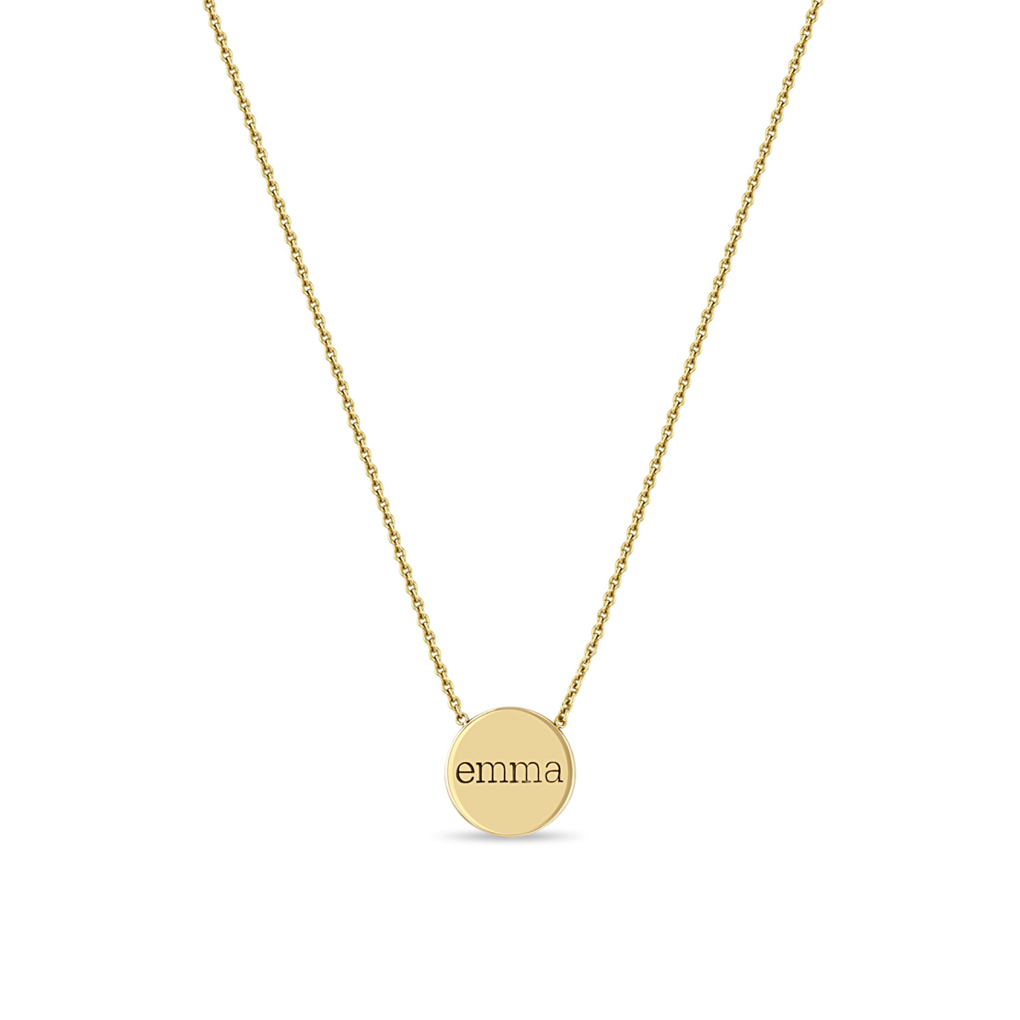 Zoë Chicco 14k Gold Personalized Small Disc Pendant Necklace engraved with "emma"