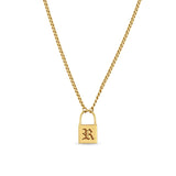 Zoë Chicco 14kt Gold Old English Initial Small Padlock XS Curb Chain Necklace