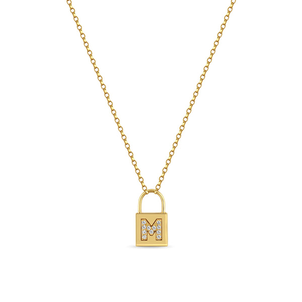 Zoë Chicco 14kt Gold Pavé Diamond Initial Padlock Necklace