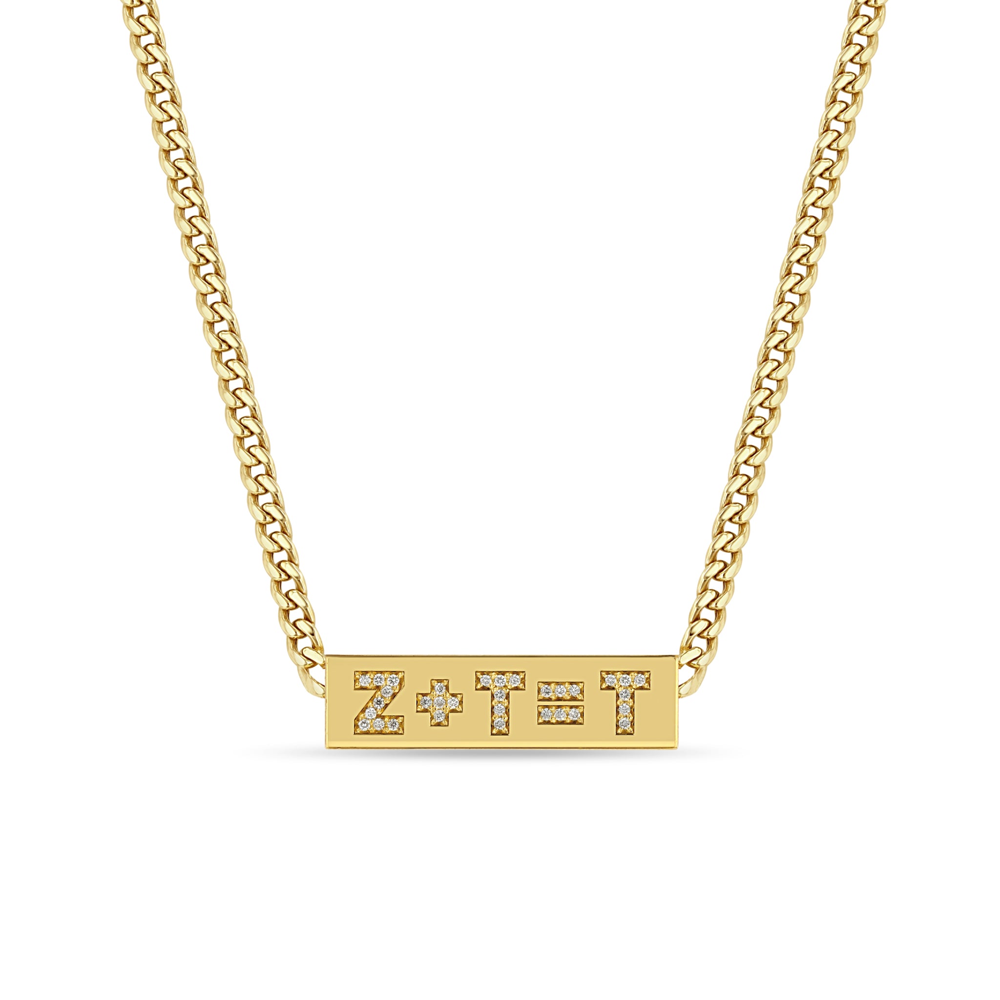 Zoë Chicco 14kt Gold Curb Chain Pavé Diamond Initial Equation ID necklace