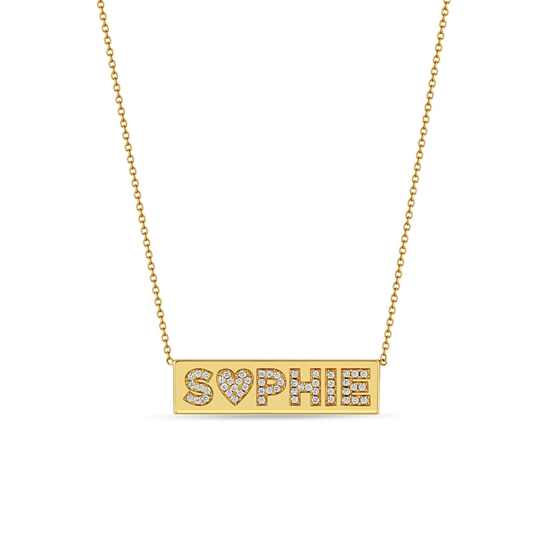 Zoë Chicco 14k Gold Pavé Diamond Name ID Bar Necklace with Sophie spelled out