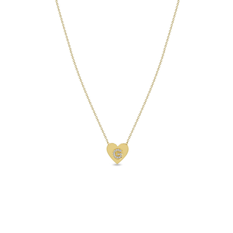 Zoë Chicco 14k Gold Pavé Diamond Initial Letter G Small Heart Necklace
