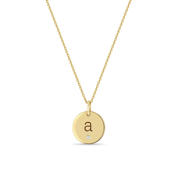 Zoë Chicco 14kt Gold Medium Engraved Initial Disc with Diamond Necklace