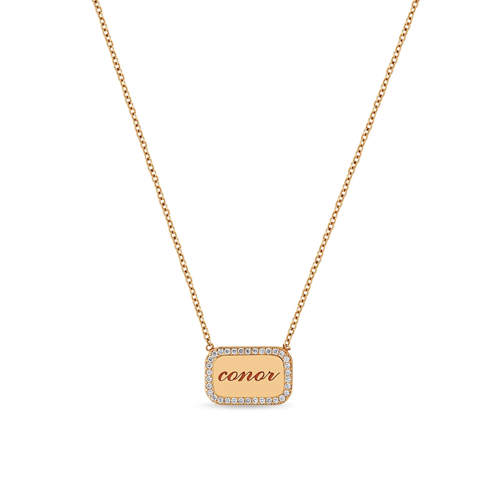 Zoë Chicco 14k Gold Personalized Nameplate with Diamond Border