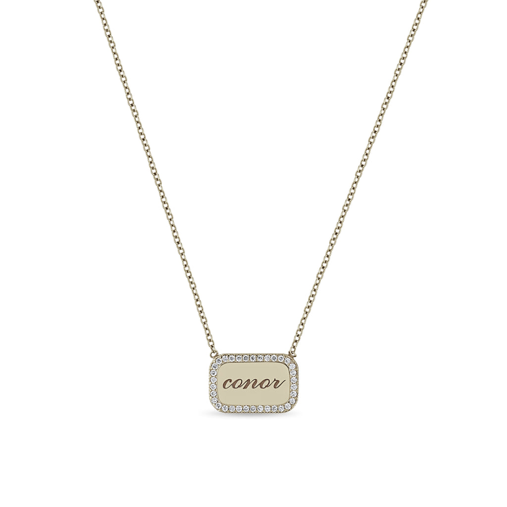 Zoë Chicco 14k Gold Personalized Nameplate with Diamond Border Necklace ...