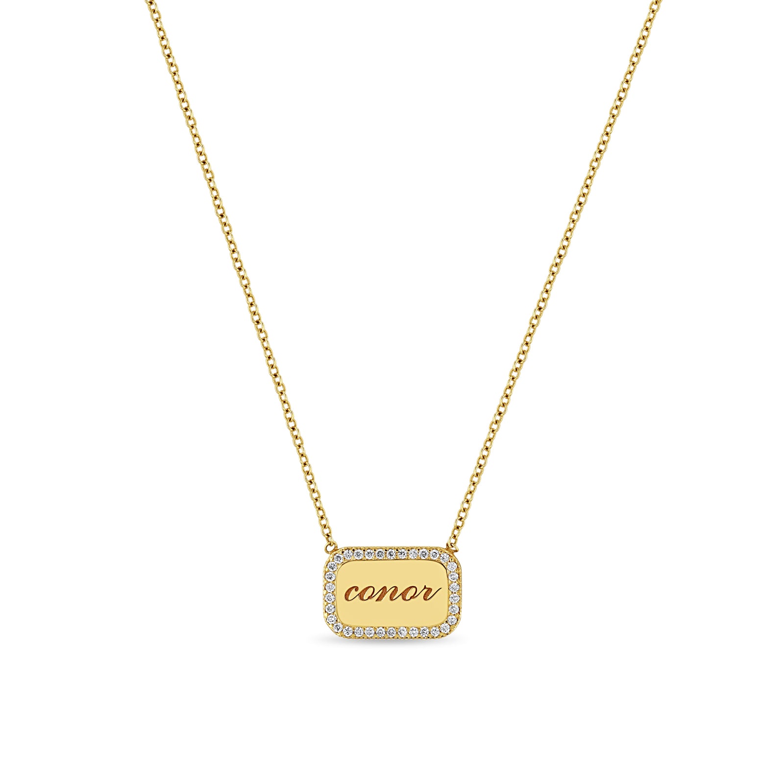 Zoë Chicco 14k Gold Personalized Nameplate with Diamond Border