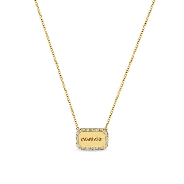 Rectangle name plate necklace on sale