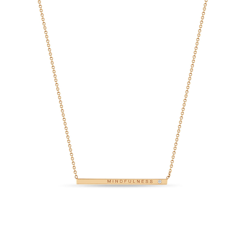 Zoë Chicco 14k Gold Engraved Thin ID Bar Necklace with Diamond