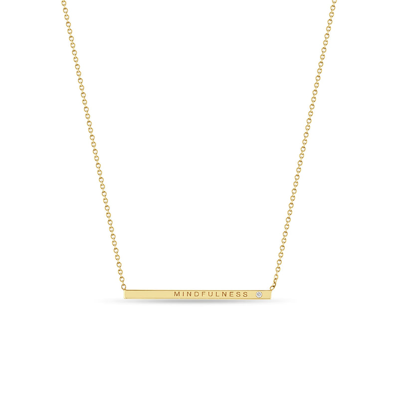 Zoë Chicco 14kt Yellow Gold Engraved Thin ID Necklace with White Diamond