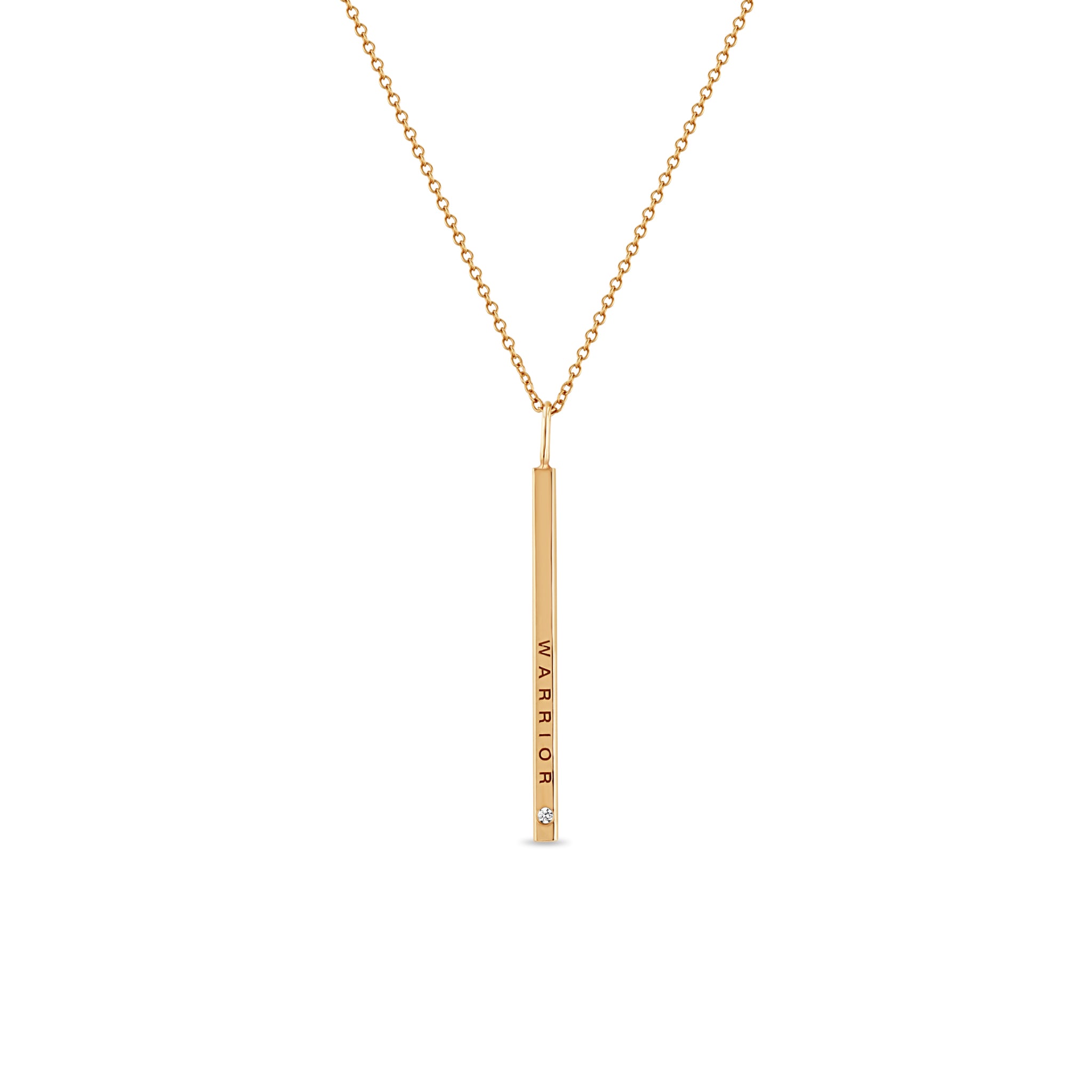 Zoë Chicco 14kt Gold Thin Vertical ID Bar with Diamond Pendant Necklace