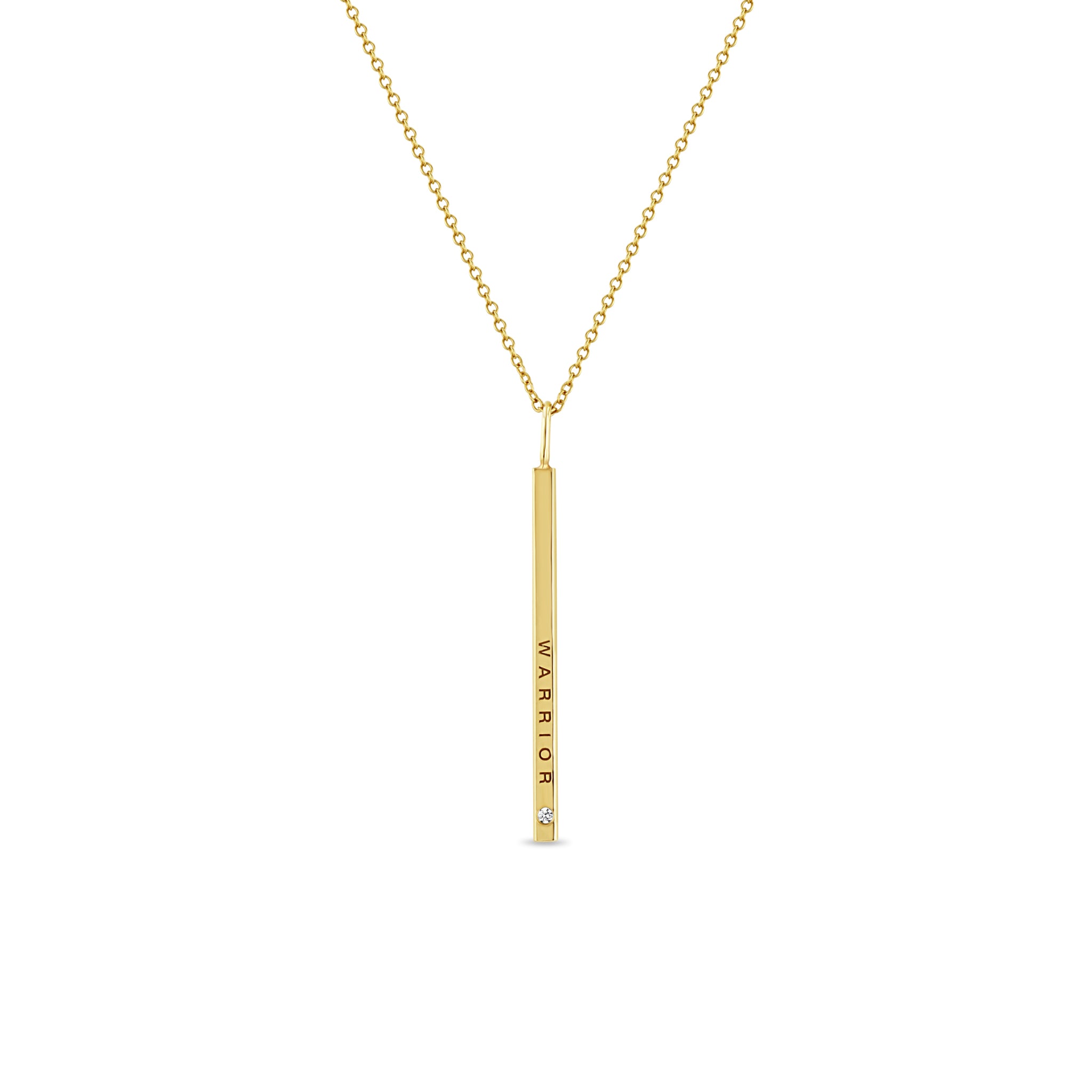 Zoë Chicco 14kt Gold Thin Vertical ID Bar with Diamond Pendant Necklace