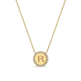 Zoë Chicco 14kt Gold Engraved Initial with Diamond Halo Disc Necklace