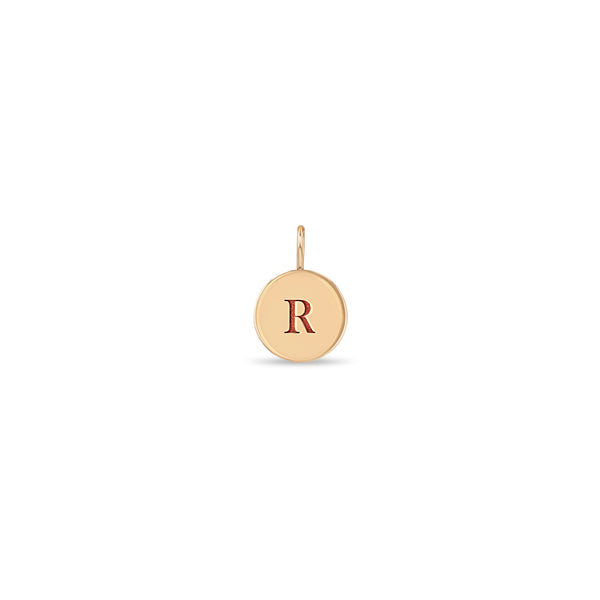 Zoë Chicco 14k Gold Small Initial Disc Charm Pendant with the letter R engraved