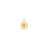 Zoë Chicco 14k Gold Small Initial Disc Charm Pendant with the letter R engraved