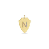 Zoë Chicco 14k Gold Pavé Diamond Initial Large Shield Charm Pendant with the letter N