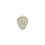 Zoë Chicco 14k Gold Pavé Diamond Initial with Diamond Border Large Shield Charm Pendant with the letter N