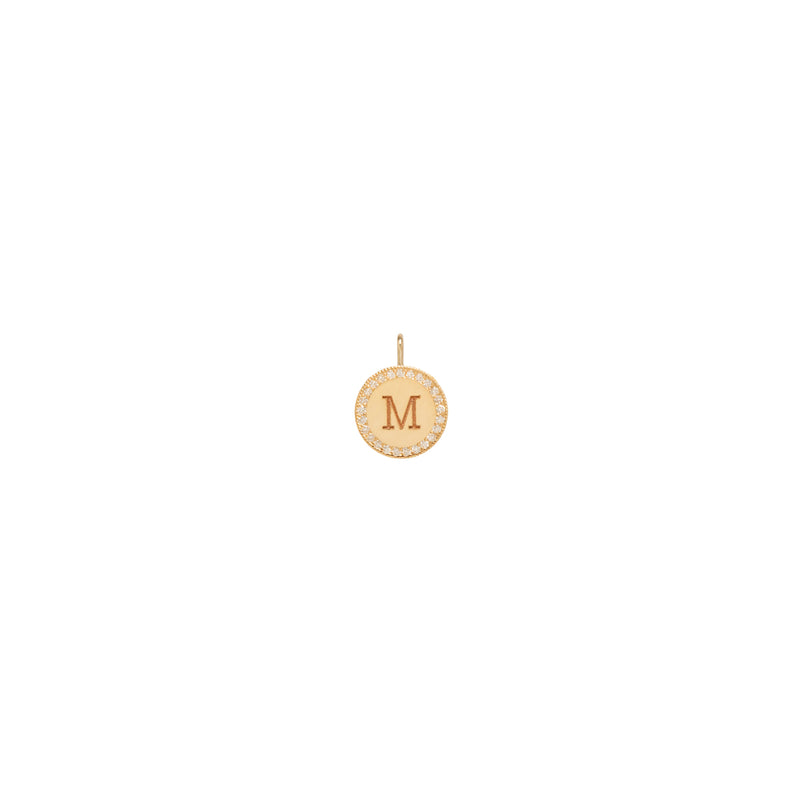 14k Small Engraved Initial with Diamond Halo Disc Charm Pendant
