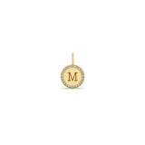 Zoë Chicco 14kt Gold Single Small Engraved Initial with Diamond Halo Disc Charm Pendant