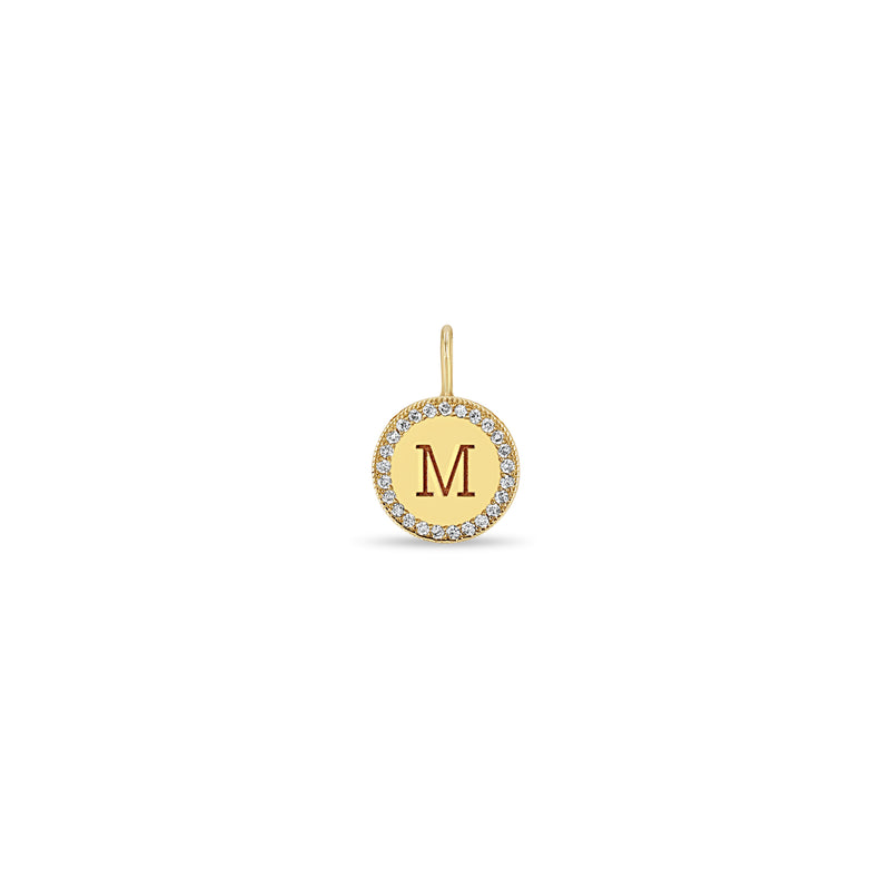 Zoë Chicco 14kt Gold Single Small Engraved Initial with Diamond Halo Disc Charm Pendant