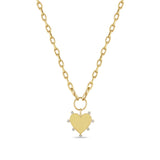 Zoë Chicco 14k Gold 7 Prong Diamond Heart Pendant on Medium Square Oval Link Chain