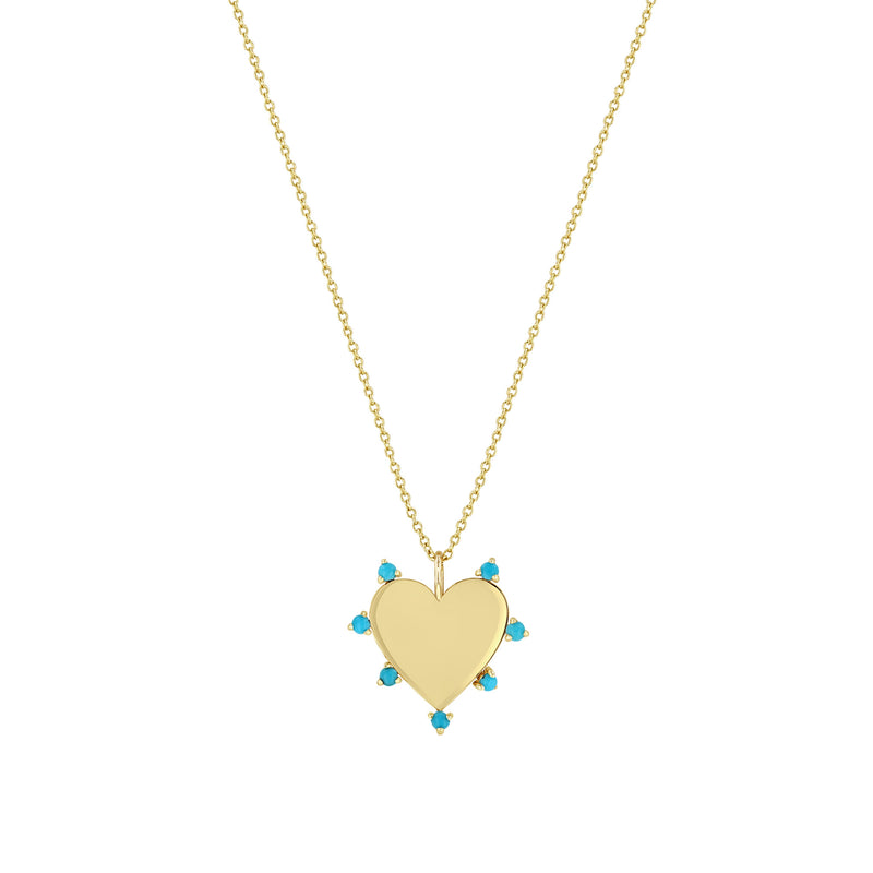 Zoë Chicco 14k Yellow Gold 7 Prong Turquoise Heart Pendant Necklace