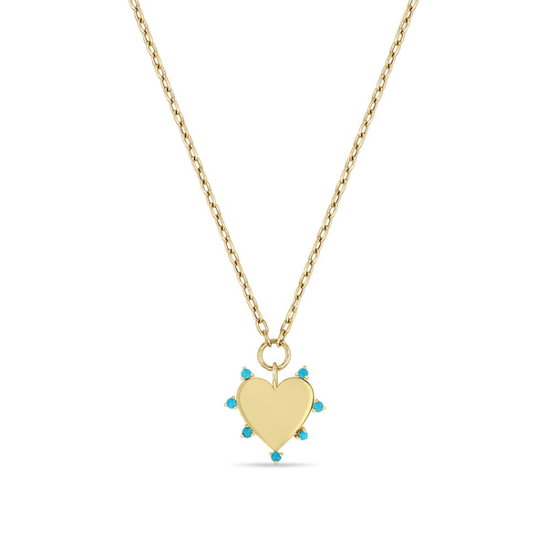 Zoë Chicco 14k Gold 7 Prong Turquoise Heart Pendant on Small Square Oval Chain Necklace