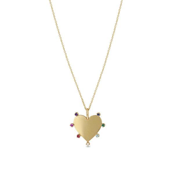 Zoë Chicco 14k Gold 7 Rainbow Gemstones Heart Pendant Necklace