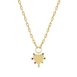 Zoë Chicco 14k Gold 7 Rainbow Gemstones Heart Pendant on Medium Square Oval Chain Necklace