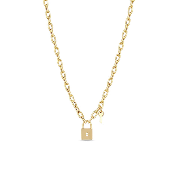 Zoë Chicco 14k Gold Padlock Pendant & Key Charm Square Oval Chain Necklace