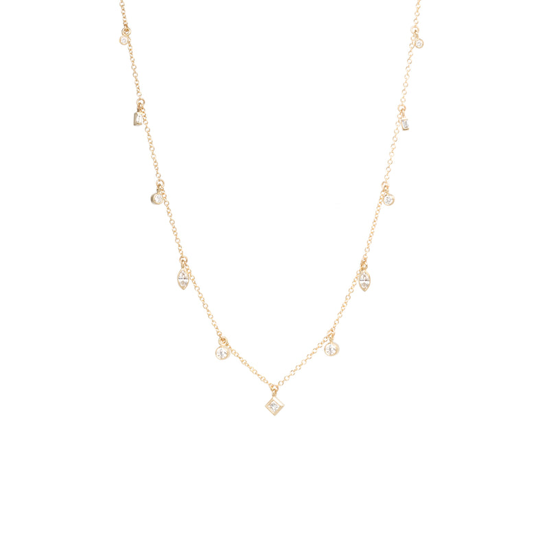 14k Mixed Cut Diamond Dangle Necklace