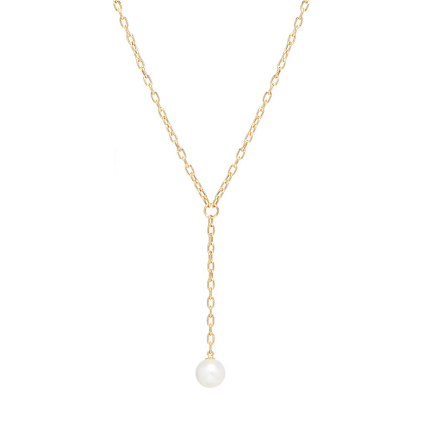 Zoë Chicco 14kt Gold Small Oval Link Chain Lariat with Pearl Drop