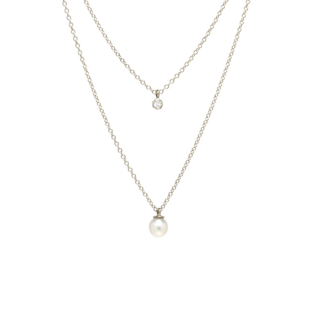 Zoë Chicco 14kt Gold Diamond Bezel & Pearl Layered Chain Necklace – ZOË ...