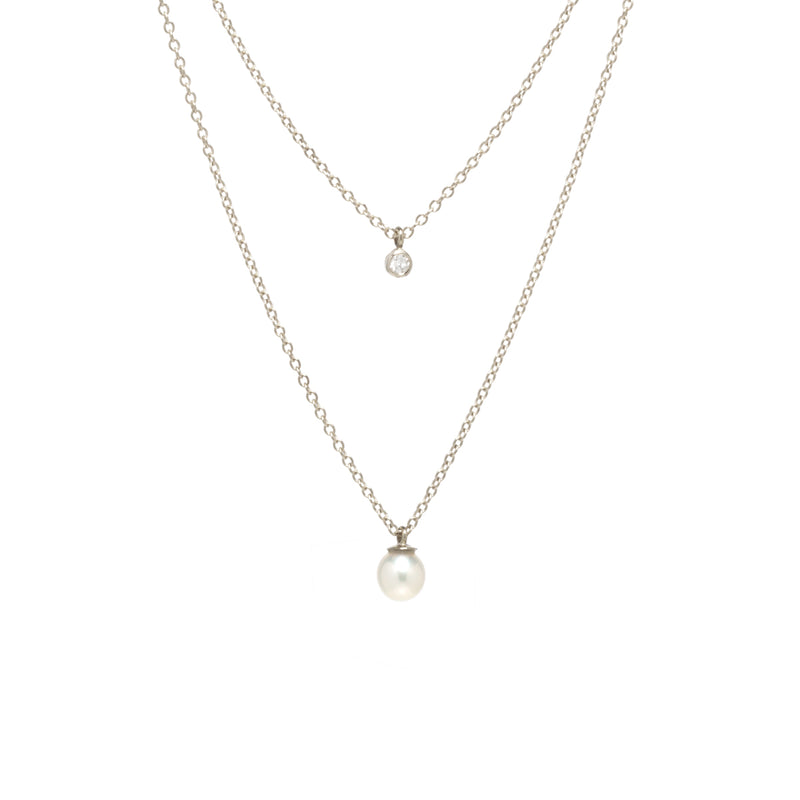 Zoë Chicco 14kt Gold Diamond Bezel & Pearl Layered Chain Necklace