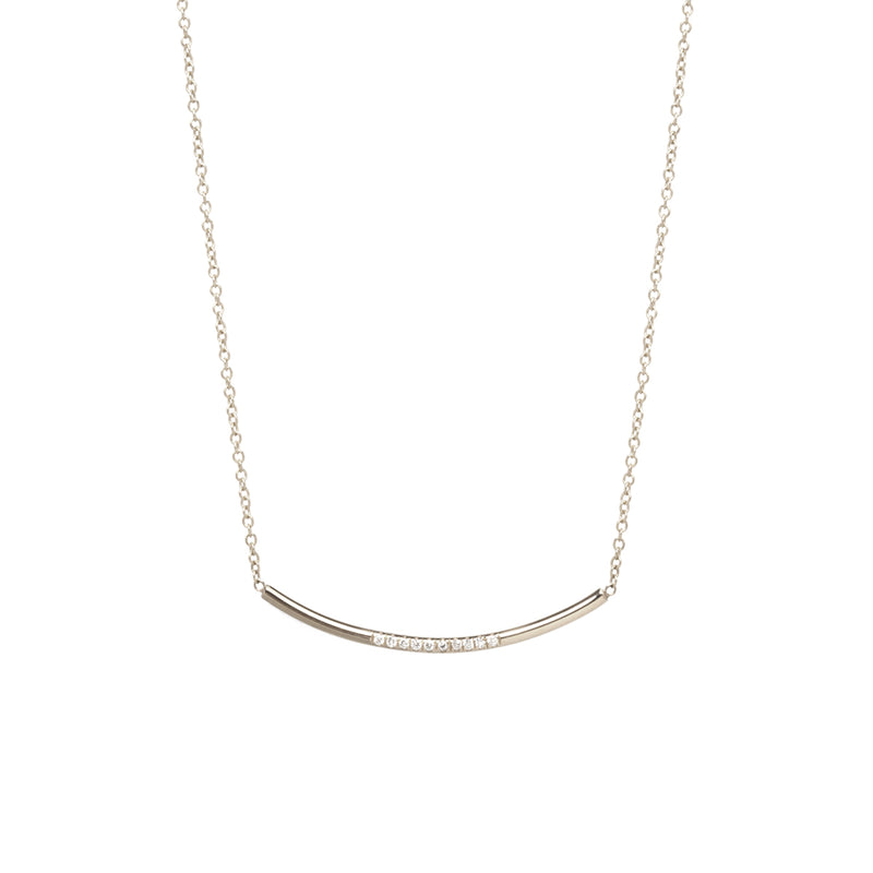 Zoë Chicco 14kt Gold Pave Diamond Curved Bar Necklace.