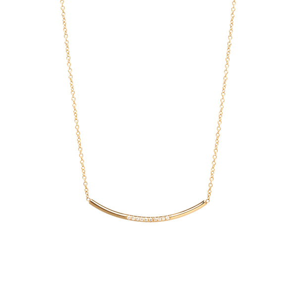 Zoë Chicco 14kt Gold Pave Diamond Curved Bar Necklace