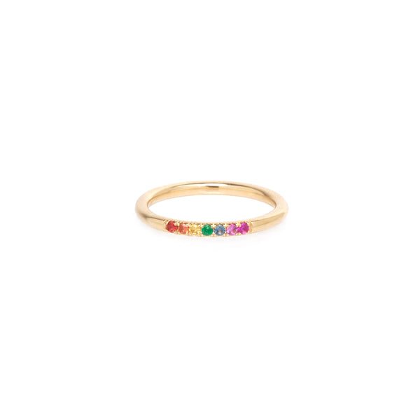 Zoë Chicco 14kt Gold Thick Round Band 7 Rainbow Sapphires Ring