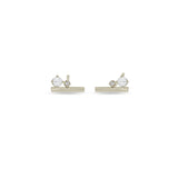 Zoë Chicco 14k Gold Pearl & Prong Diamonds Round Bar Stud Earrings
