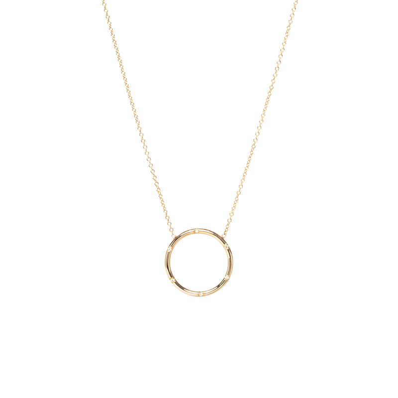 14k Scattered Diamond Circle Necklace - SALE