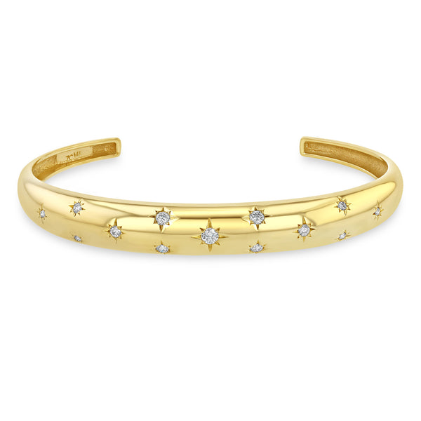 Zoë Chicco 14k Gold Scattered Star Set Diamonds Small Aura Cuff Bracelet