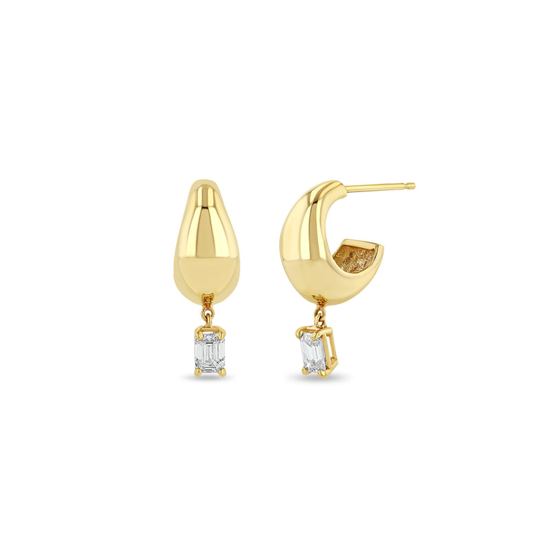 Zoë Chicco 14k Gold Dangling Emerald Cut Diamond Small Aura Huggie Hoop Earrings