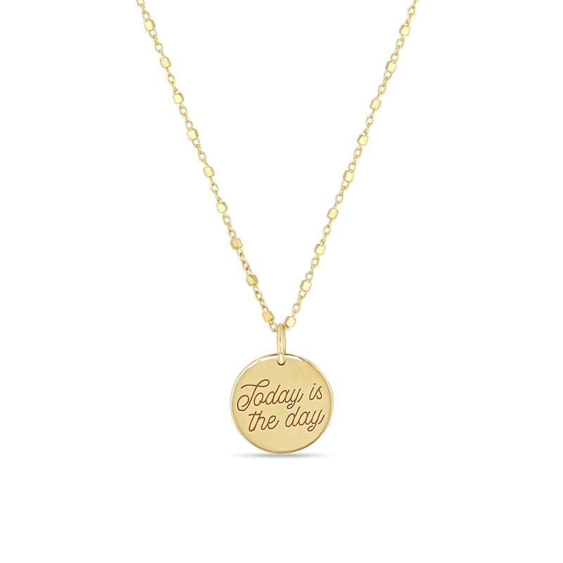 Zoë Chicco 14k Gold Amore Square Bead Chain Necklace engraved with Today is the day